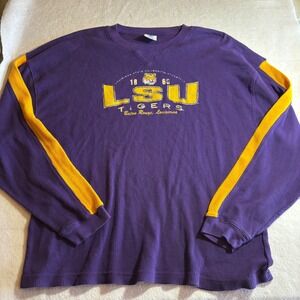 Vintage LSU Tigers NCAA Mens 2XL Purple Yellow Long Sleeve Thermal Shirt